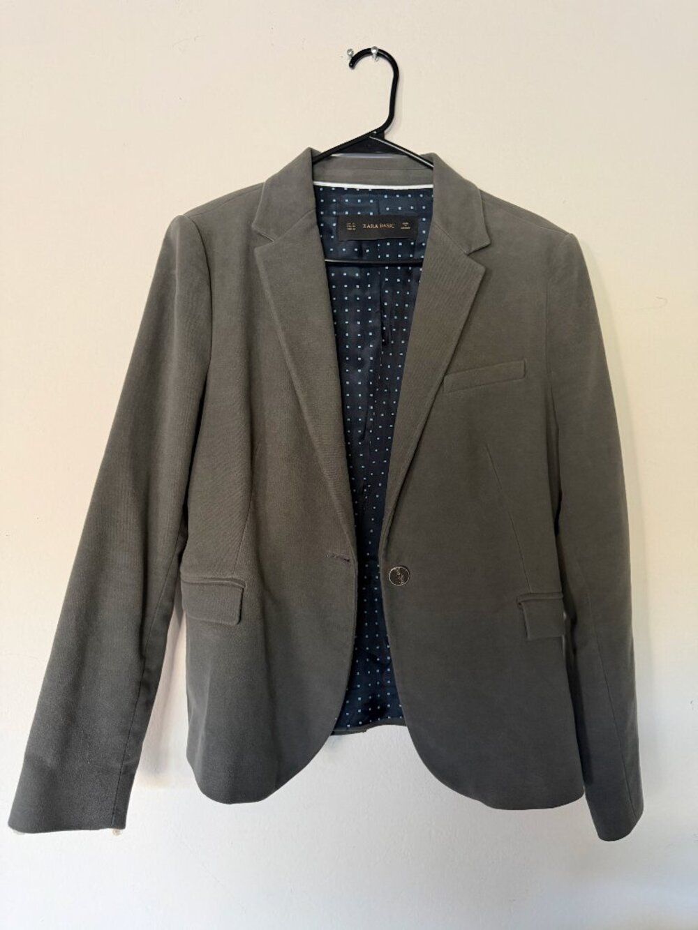 Zara Basic XL Blazer Gray Blue Elbow Patch Jacket